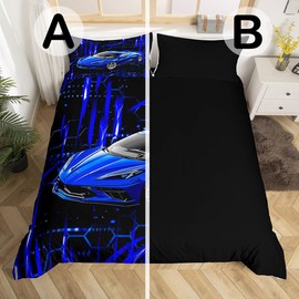 Homemissing Racing Car Bedding Set 135 x 200 cm Racing Car Bedding Set for Boys Girls Teens Racing Car Beds Sports Car Duvet Cover