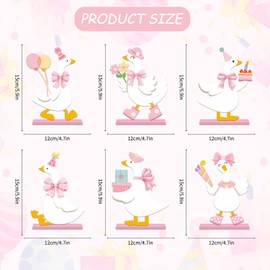 6Pcs One Silly Goose Birthday Decor Girl Wooden Goose Table Decor, Pink One Silly Geese Birthday Centerpiece for Women Pink Bow Duck Funny Party Supplies