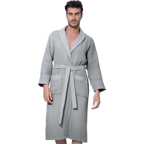 SEYANTE Men’s Waffle Robe w Piping Hooded Lightweight Cotton, Full