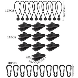 VIUWIZE 15 Pieces Tarp Clip Set, Tarp Clips, Tent Bungee Rope, Carabiner Clips for Tents, Covers, Awnings, Banners, Boating, Gardening