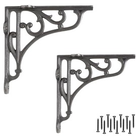 EDUWURXS Industrial Cast Iron Ornate Shelving Brackets Pack of 2 5X5 Heavy Duty Wall Brackets for Shelves, Kitchen Shelves, Living Room, Additional
