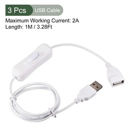 YOKIVE 3 PCS USB Cable with ON/Off Switch, Male to Female Extension Cord, Reduced Wear, Great for Home, Studio, Office (White, 1M / 3.28-Feet)