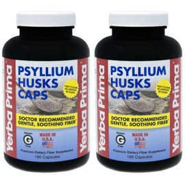 Yerba Prima Psyllium Husk Caps - 180 Capsules (Pack of 2) - Easy to Swallow Fiber Supplement - Colon Cleanse - Gut Health - Non-GMO Gluten Free
