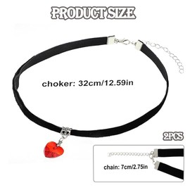 FveVqe 2Pcs Vintage Goth Black Choker Necklace for Women Girls, Classic Elegant Heart Choker Easy to Match with Any Outfit Versatile and Fashionable(Black, Red)