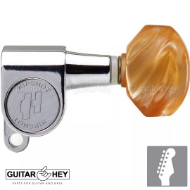 Hipshot NEW Hipshot Classic Mini Tuners 6 in line STAGGERED AMBER HEX Buttons - CHROME