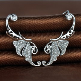 Infinity U Unique Butterfly Women's Ear Cuff 925 Sterling Silver Cubic Zirconia Stud Earrings Ear Cuff Earrings, Silver