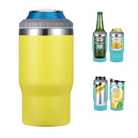 Gteller 14oz Can Insulator, Two-Way Lids Double Wall Stainless Steel Insulated Can Cooler, Beer Bottle holder (Yellow)