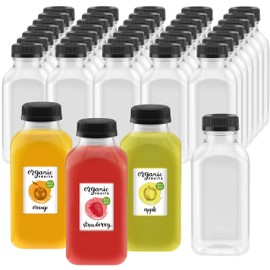 12 oz. Plastic Clear Empty Bottles with Black Caps for Juice BPA Free Pack of 35
