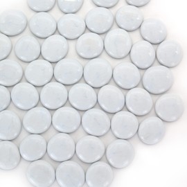 CYS EXCEL X-Large 1.1"-1.35" White Glass Flat Gemstone Vase Fillers (1 LB) Multiple Color Choices Marble Beads Aquarium Rocks Floral Supplies Stones Decorative Mosaic Gem Pebbles (Approx. 28-35 PCS)