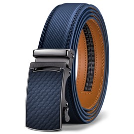 KEMISANT Men's Leather Belt Ratchet Automatic Buckle for Men Business Suit, Wide 35 mm, Size Adjusted, Navy Blue 2564, 140 cm / 42-48 inches, Waist Adjustable