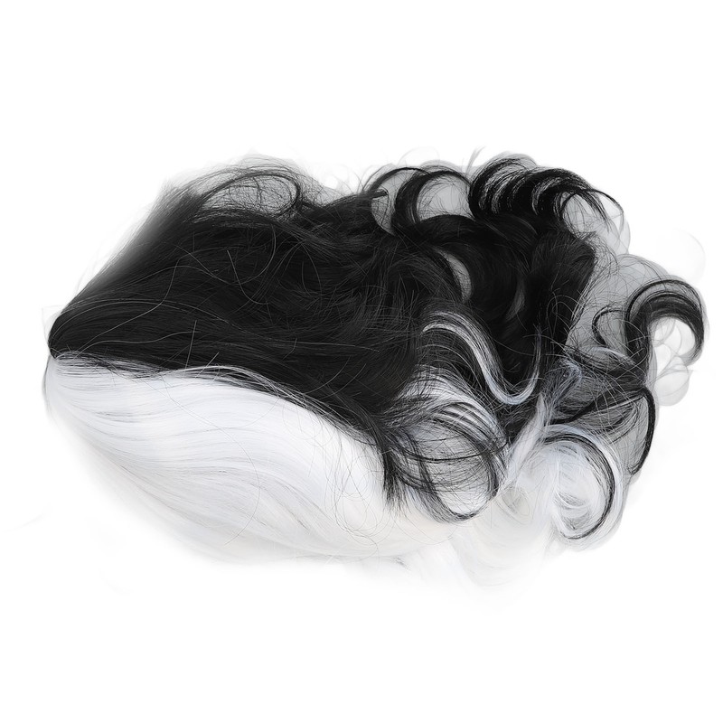 Black White Wig with Bangs Adjustable Breathable Net Synthetic Short
