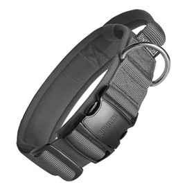 OneTigris Tactical Dog Collars with Handle,Military Dog Collar for Large Dog,Adjustable Nylon Collar German shepherd Collar with Heavy Duty Metal Buckle for Dog Training and Walking (L, Grey)