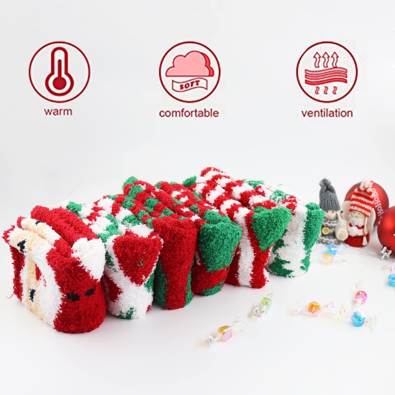 TaimeiMao Christmas Socks 6 Pairs, Christmas Socks Women, Fluffy, Cuddly