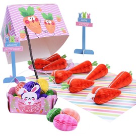 Easter Bunny Trap Kit for Kids, Diy Easter Craft Kit to Catch the Easter Bunny Trap Toys Gift with Honeycomb Eggs Carrots Branch Easter Basket and Plate for Childern Easter Decorations Party Supplies