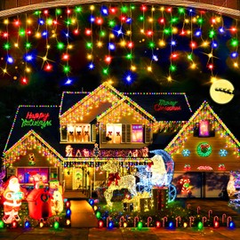 Hezbjiti Christmas Lights Decorations Outdoor, 800 LED 65.6 FT 8 Modes 150 Drops Fairy String Curtain Lights for Christmas Decor Eaves Window Party Yard Garden Indoor (Multicolor)