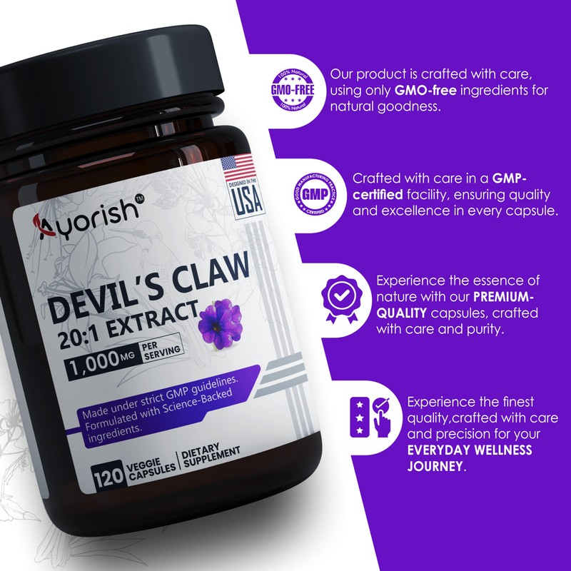 Ayorish Devils Claw 1000mg | 120 Capsules | 20:1 Concentrated