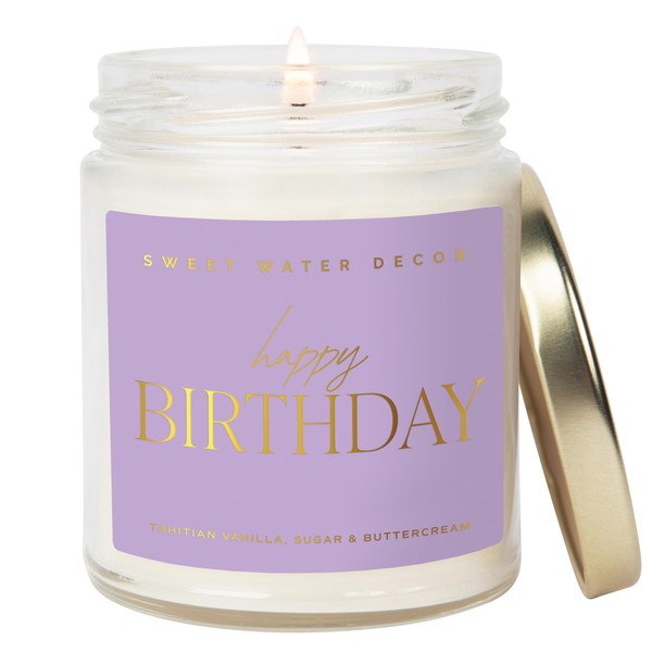 Sweet Water Decor Happy Birthday Candle, Tahitian Vanilla, Powdered Sugar,