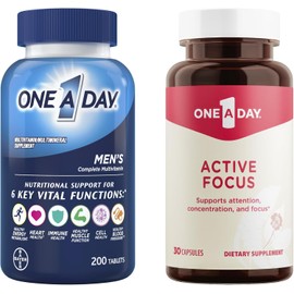 ONE A DAY Bundle Multivitamin for Men 200 Count Tablets Active Focus Supplement, 30 Capsules