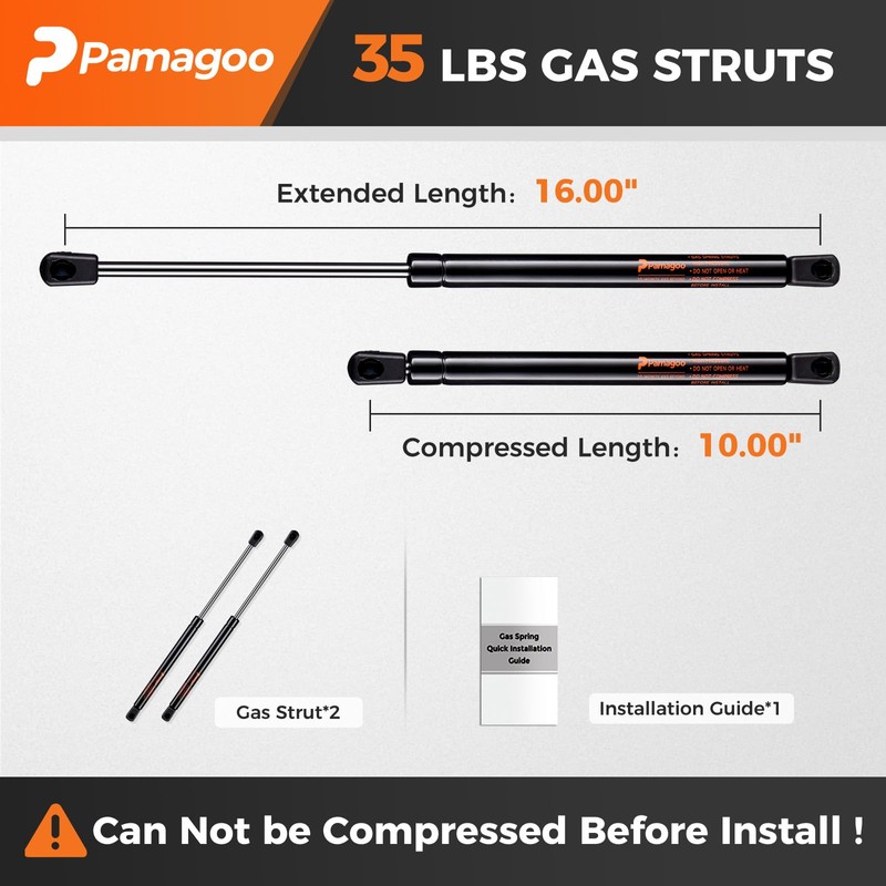 PAMAGOO C1614195 16 Inch 35 Lbs Gas Struts, 16" Spring