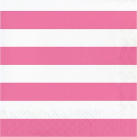 Club Pack of 192 Pink and White 2-Ply Striped Luncheon Napkins 6.5"