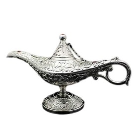 VOANZO Magic Aladdin, Retro Metal Fairy Tale Aladdin Magic Genie Teapot Oil Home Table Decoration (silver)