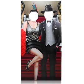 Amyhill 6 ft Roaring 20s Flapper and Gentleman Couple Cardboard Cutout Stand up Retro Faceless Life Size Photo Prop Vintage Dance Couple Backdrop for Dance Theme Jazz Night Party Decoration