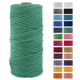 JeogYong Natural Cotton Yarn, Cotton Yarn Macrame Rope Soft Cotton Rope for Wall Hanging, Plant Holder, Crafts, Home Textiles, Gift Wrapping, 3 mm x 109 Yards (Emerald)