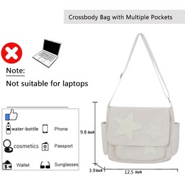 Inshere Cute Star Crossbody Bag, Aesthetic Y2K Kawaii Messenger Bag, Nylon Star Shoulder Bag Tote Bag for Women Men Teen Girls White