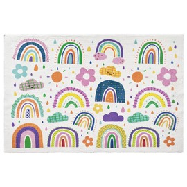 Poowe Soft Kids Area Rug, Large Washable Space Mat, Non-Slip Cute Rainbow Garden Baby Crawling Floor Mat for Living Room Playroom Classroom Bathroom,3.3'x5.3'