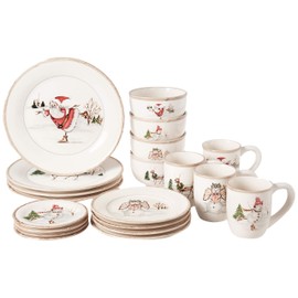 American Atelier Christmas Twig Holiday Dinnerware Set – 20-Piece Christmas-Themed Earthenware Dinner Party Collection, Unique Gift Idea for Christmas or Birthday Cream