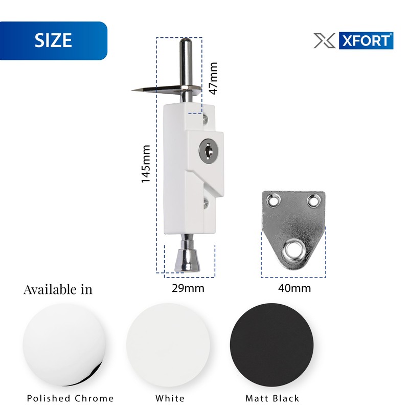 XFORT White Multi-Purpose Door Bolt - Universal Sliding Bolt Lock