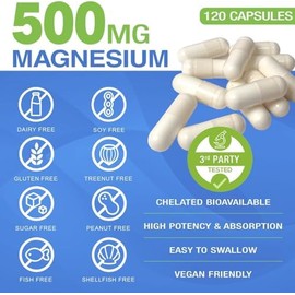 Cápsulas de glicinato de magnesio de 500 mg suplemento de bisglicinato de magnesio quelado de alta absorción para el sueño, los músculos y el corazón