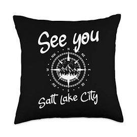 Salt Lake City skiing snowboarding Utah See You in Salt Lake City USA Vacation Ski Hiking Compass Throw Pillow, 18x18, Multicolor