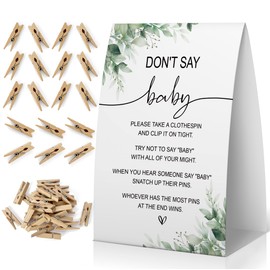 OXEDP Don't Say Baby Baby Shower Game, Greenery Baby Shower Decoration, Greenery Don't Say Baby Sign, Fun Baby Shower Games, Clothespins for Baby Shower-DSBA17
