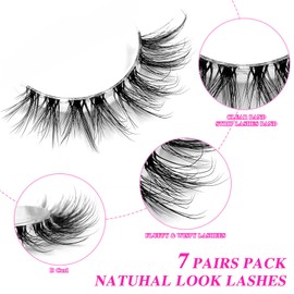 IFLOVEDEKD Natural Lashes with Clear Band Short Eyelashes Wispy False Faux Mink Lash Pack 7 Pairs Natural Look Fluffy Cat Eye Strip Eyelash Natural Looking Fake Lashes Beginners Daily Makeup