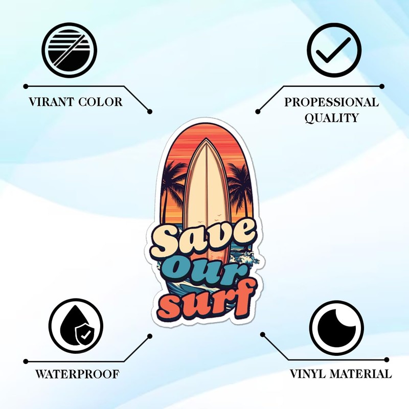 64pcs Surfing Stickers - Surf Sticker for Surfboards Waterproof Decals