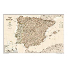 National Geographic Maps: Spain and Portugal Executive Wall Map - Antique Style - 33 x 22 inches - Front Lamination