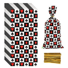 Lecpeting 100 Pcs Casino Treat Bags Poker Cellophane Plastic Candy Bags Casino Goodie Storage Bags Casino Party Favor Bags with Twist Ties for Casino Theme Birthday Party Supplies