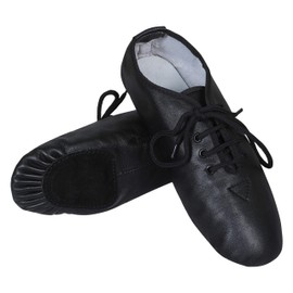 Adults Size 4.5 Jazz Shoes Dance Leather Lace-Ups Kids Childrens Unisex Modern Stage Rubber & Suede Split Sole Black (Numeric_4_Point_5)