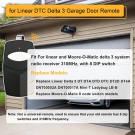 Upgraded for Linear DTC Delta 3 Remote, 8 Dip Switch Garage Door Opener Remote, Digital Control Delta 3 Garage Door Gate Opener, Replace DT DTA DTD DTC DTD DT2D DT4A DNT00002A, 310MHZ, 1 Pack