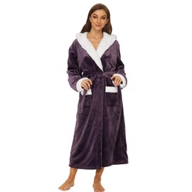iniber Plush Robes for Women, Soft Warm Fleece Bathrobe for Women, Women's Robe with Hood Long Comfy Ladies Sleepwear