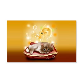 Truly Teague 20 x 12 Wall Vinyl Sticker Kitten with Goldfish Dreams