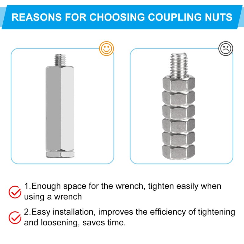 PATIKIL M5 x 0.8-Pitch 304 Stainless Steel Hex Coupling Nuts,
