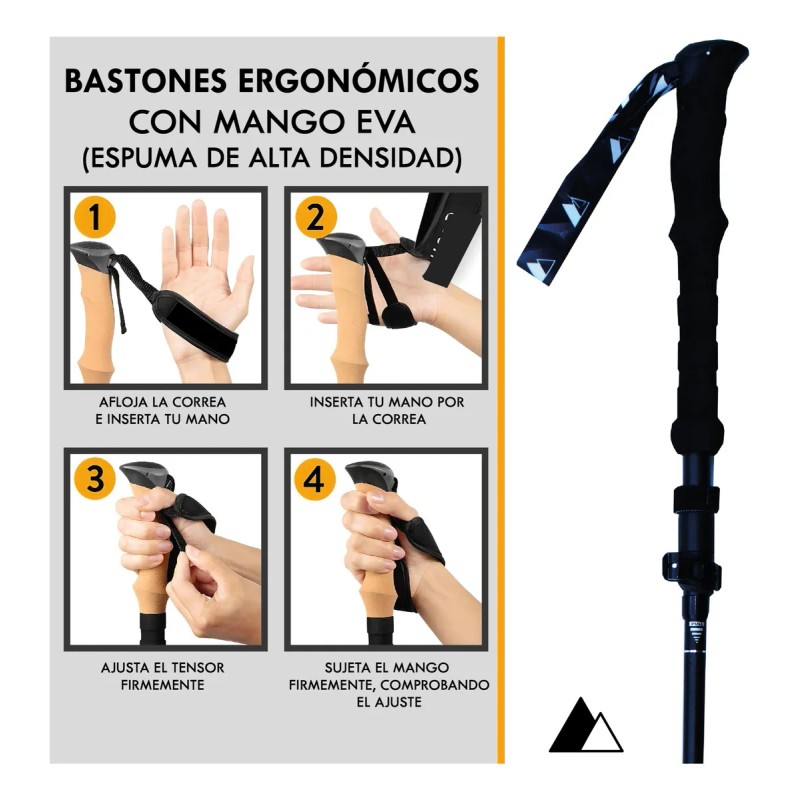 Baston De Senderismo Ajustable 105-125cm Plegable Antishock Color Negro