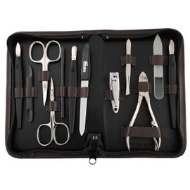 Solingen 12-Piece Manicure Set with Leather Case Nail Care (Brown)