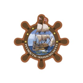 Die Cut Sticker Plymouth, Massachusetts, 1620-2020, Mayflower, Contour Vinyl Sticker 1 to 3 inches (Waterproof Decal for Cars, Water Bottles, Laptops, Coolers), Small