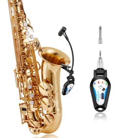 KIMAFUN 2.4G Wireless Saxophone Microphone, Clip-on Instrument Microphone, 100ft Range, Plug and Play, Wireless Transmitter & Receiver for Saxophone, French Horn, Trumpet, Trombone, G120