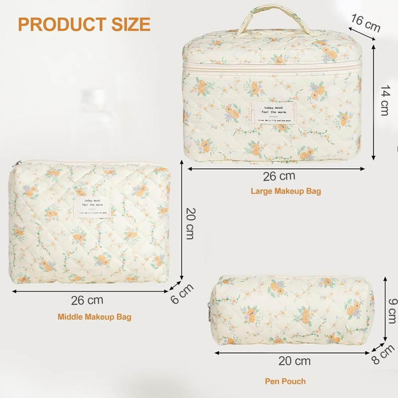 TOPALL Makeup Bag,Cosmetic Bag,Floral Cotton Quilted Makeup Bag,Classic Toiletry Bag,Cosmetic