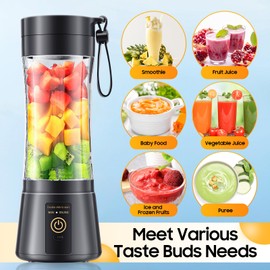 Cordless Portable Personal Size Blender - USB Rechargeable Blender for Smoothies and Shakes, 6 Blades with 380Ml BPA Free Juice Cup, Freshly Squeezed for Picnic/Sprots