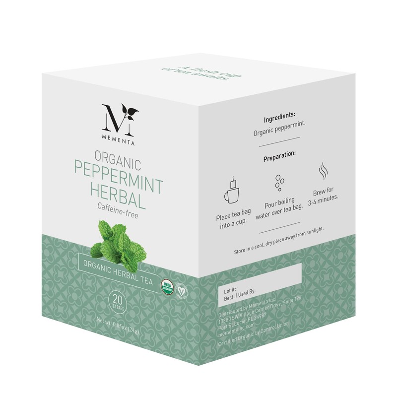 Mementa Organic Herbal Peppermint Tea Caffeine Free, 20-count (Pack of